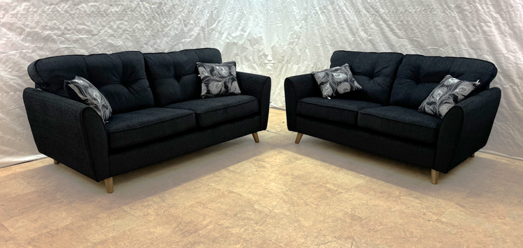 Peacock Ex-Display Black Fabric 3 + 2 Seater Sofa Set | EXPEA