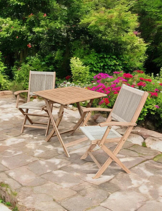 Royal Craft - London 2 Seater Square Folding Bistro Set with London Rope Folding Armchairs
