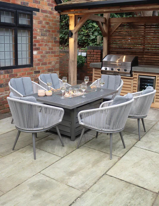 Royal Craft - Aspen 6 Seater 150x90cm Fire Pit Set with Aspen Chairs