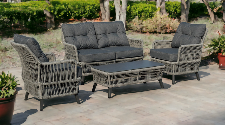 NEW Beatrice Garden Grey 2 Seater + 2 Chairs + Coffee Table Homeflair