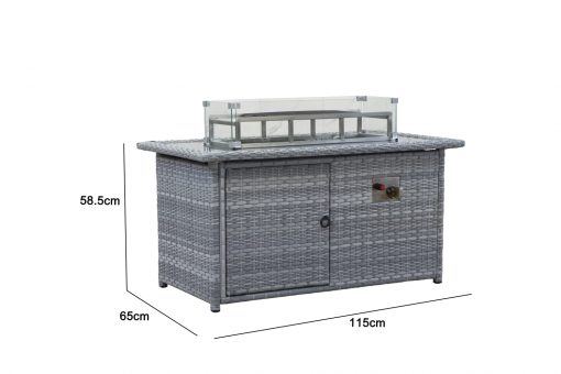 Windchester Pale Grey Rattan 3 Seater Sofa & 2 Chairs Set with Fire Pit Table & Free Hot Plate