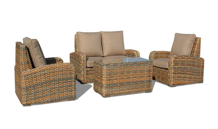 NEW Anna Mixed Weave Rattan 2 Seater + 2 Chairs + Coffee Table Homeflair