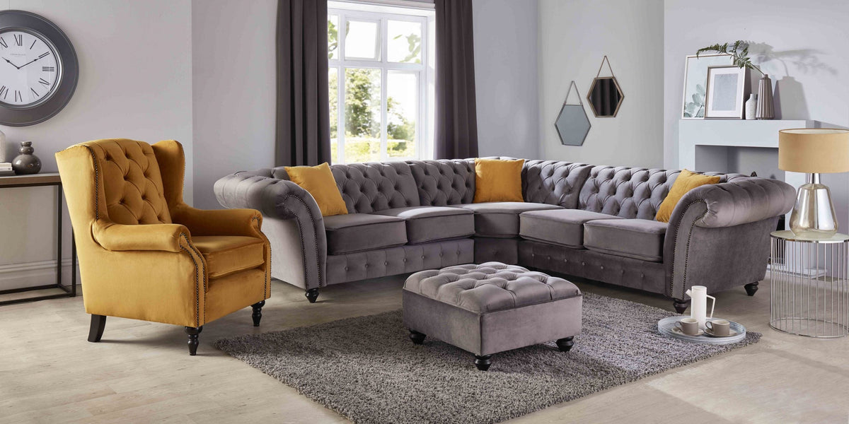 Winchester Chesterfield Velvet Sofa Collection with Studs