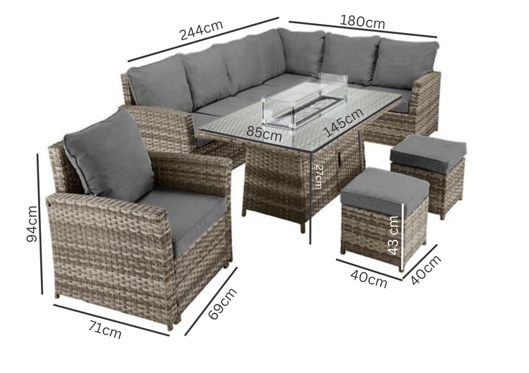 Rattan Ciara Dining Corner Sofa With Firepit Table | 063GFS