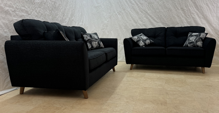 Peacock Ex-Display Black Fabric 3 + 2 Seater Sofa Set | EXPEA