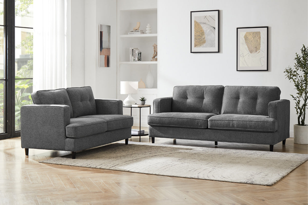 Juniper Button Back Fabric Sofa Collection in Sage or Grey