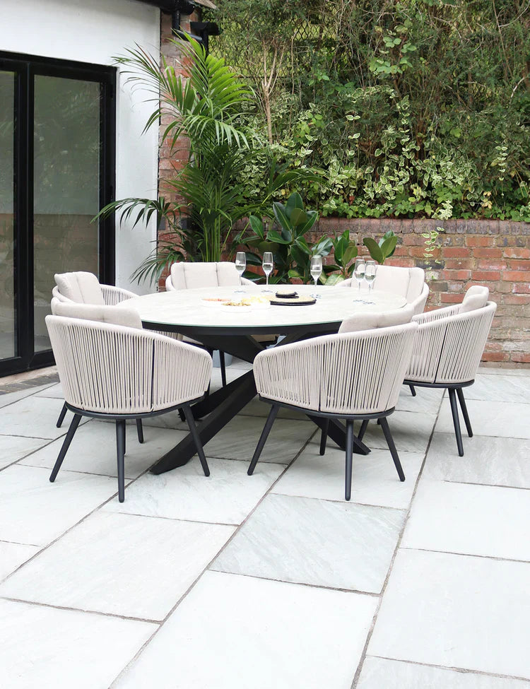 Royal Craft - Bali 6 Seater Ellipse Ceramic Glass Dining Set with Bali Rope Chairs