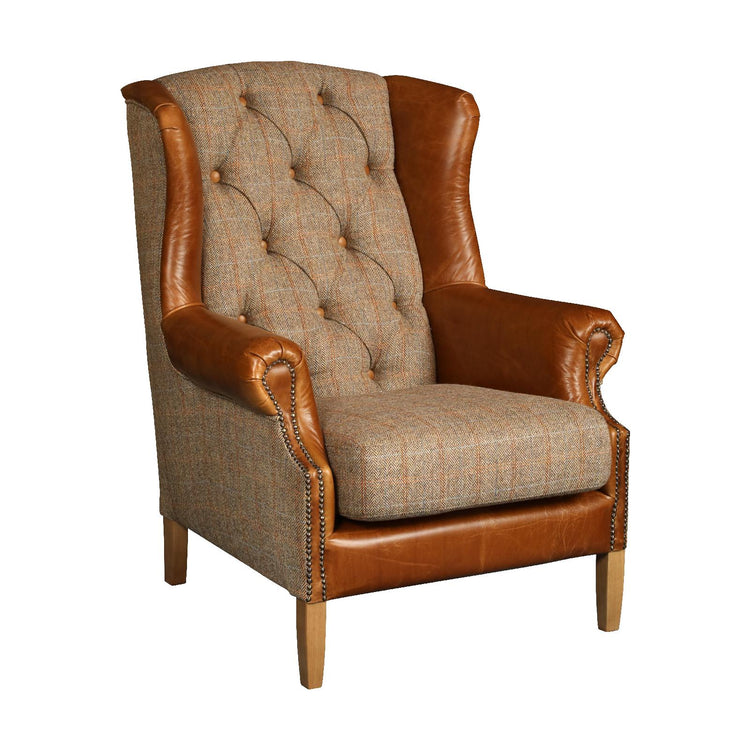 Kew Fabric and Leather High Back Chair | Vintage