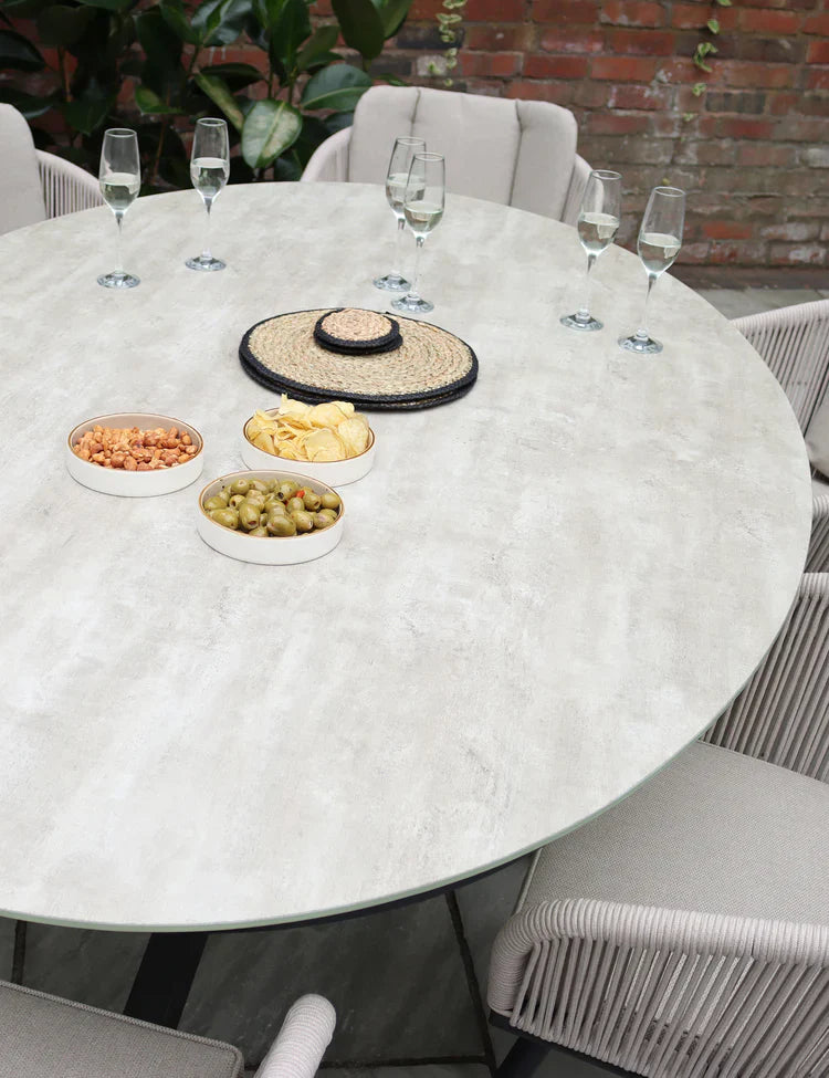 Royal Craft - Bali 6 Seater Ellipse Ceramic Glass Dining Set with Bali Rope Chairs