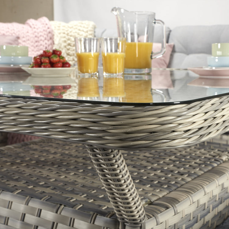 Constance Grey Rattan Large Corner Dining Sofa with Glass Table & 3 Benches | Signature Weave