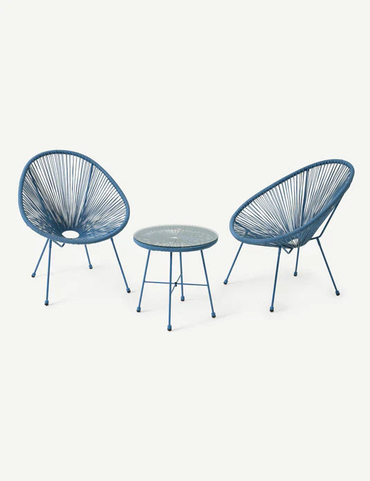 Royal Craft - Monaco 2 Seater Egg Chair Bistro Set - Light Blue