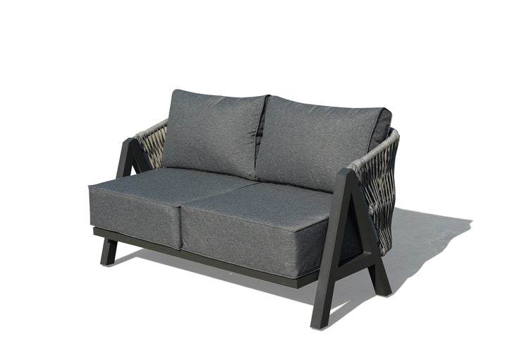 NEW Lizzie Garden Grey 2 Seater + 2 Chairs + Coffee Table Rope Weave Homeflair