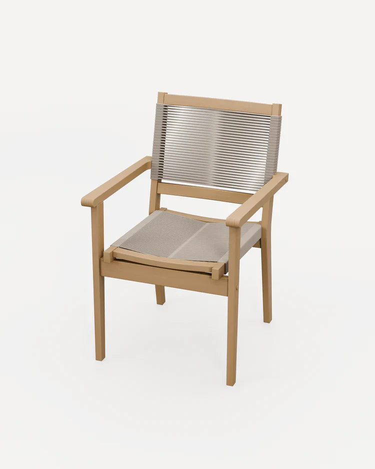 Royal Craft - Roma 6 Seater Round Sunray with Terrazzo Insert Dining Set with Roma Rope Stacking Chairs