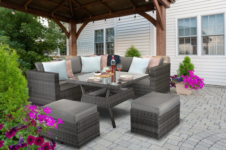 Georgia Grey Rattan Corner Dining Set with Poly Wood Table & Benches | Signature Weave