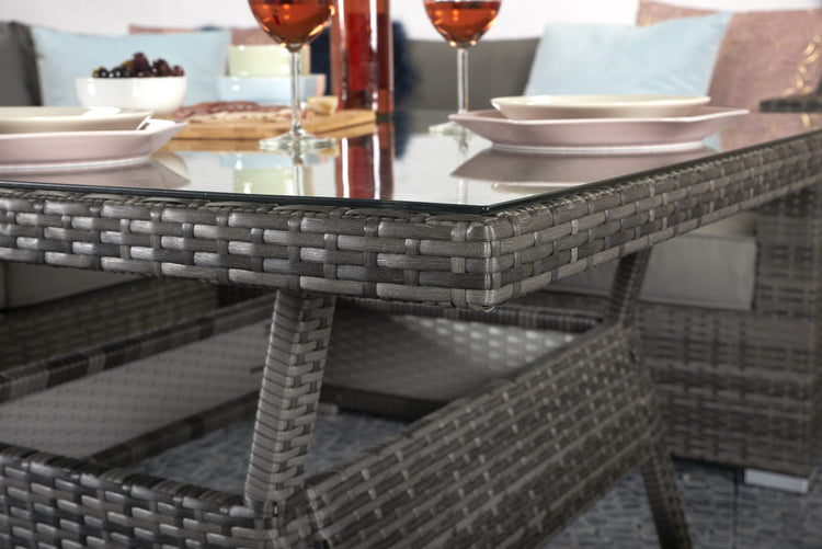 Georgia Grey Rattan Corner Dining Set with Poly Wood Table & Benches | Signature Weave