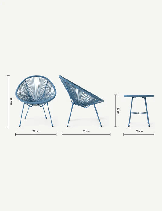 Royal Craft - Monaco 2 Seater Egg Chair Bistro Set - Light Blue
