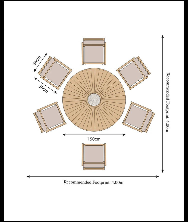 Royal Craft - Roma 6 Seater Round Sunray with Terrazzo Insert Dining Set with Roma Rope Stacking Chairs