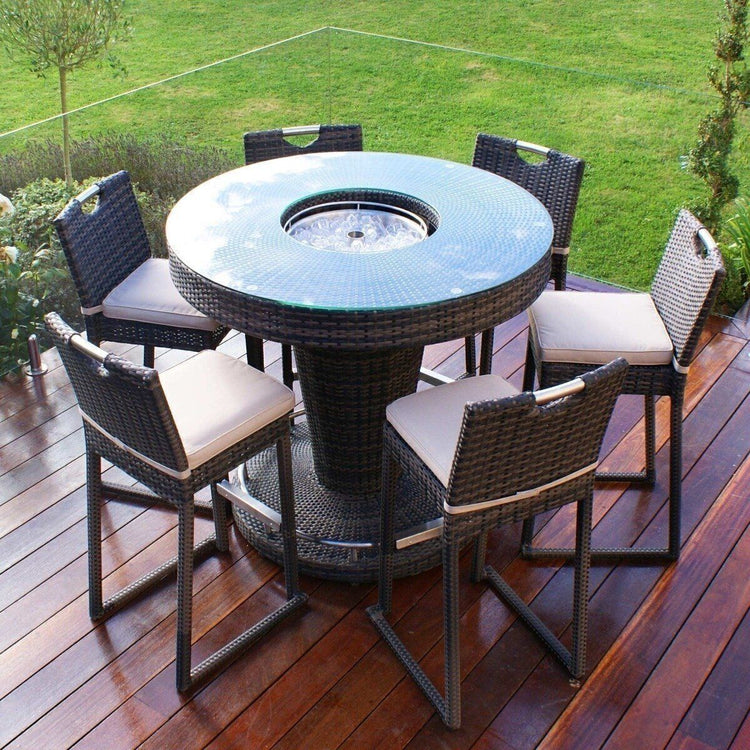 Homeflair - 6 Seat Round Rattan Bar Set with Ice Bucket