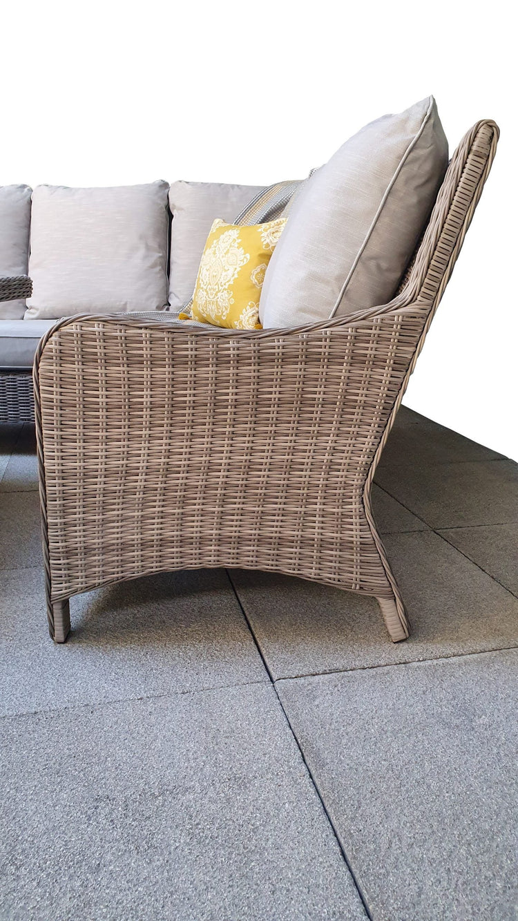 Alexandra Rattan Corner Dining Sofa with Lift Table, Ice Bucket & 3 Stools | Signature Weave