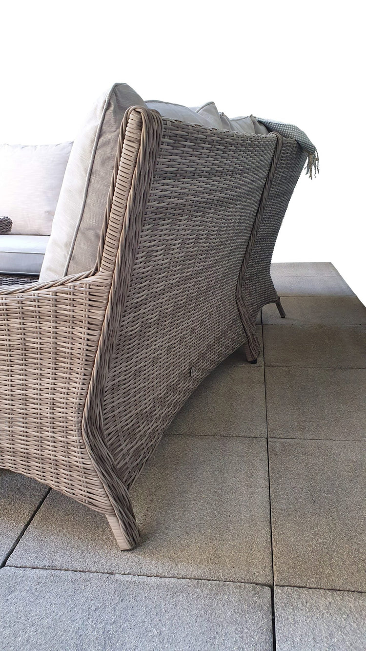 Alexandra Rattan Corner Dining Sofa with Lift Table, Ice Bucket & 3 Stools | Signature Weave