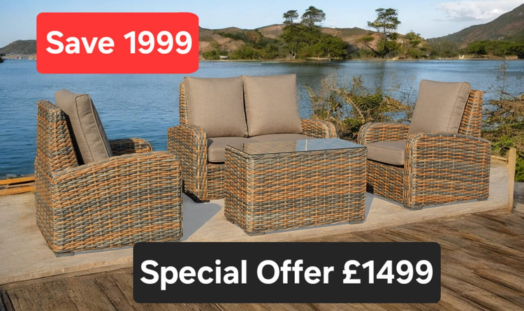 NEW Anna Mixed Weave Rattan 2 Seater + 2 Chairs + Coffee Table Homeflair