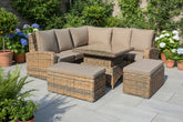 Anna Rattan Brown Large Corner Sofa Set with Rising Table