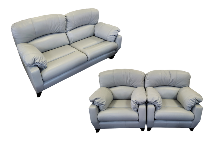 Ex-Display Austin Grey Leather 3 Seater + 2 Chairs Sofa Set | EXAUS
