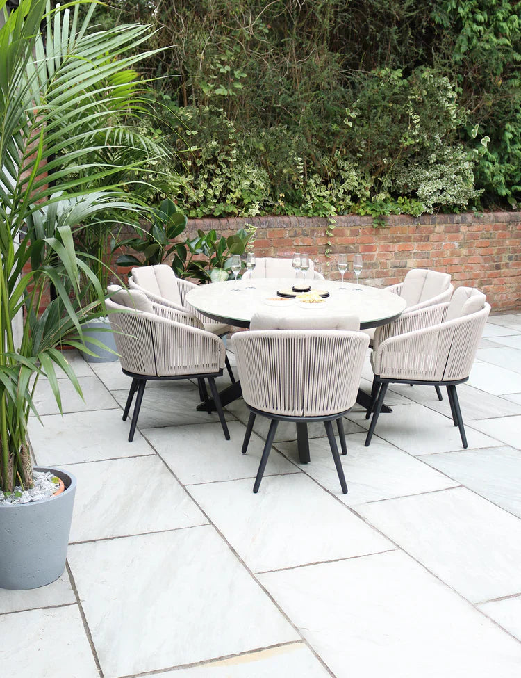 Royal Craft - Bali 6 Seater Ellipse Ceramic Glass Dining Set with Bali Rope Chairs