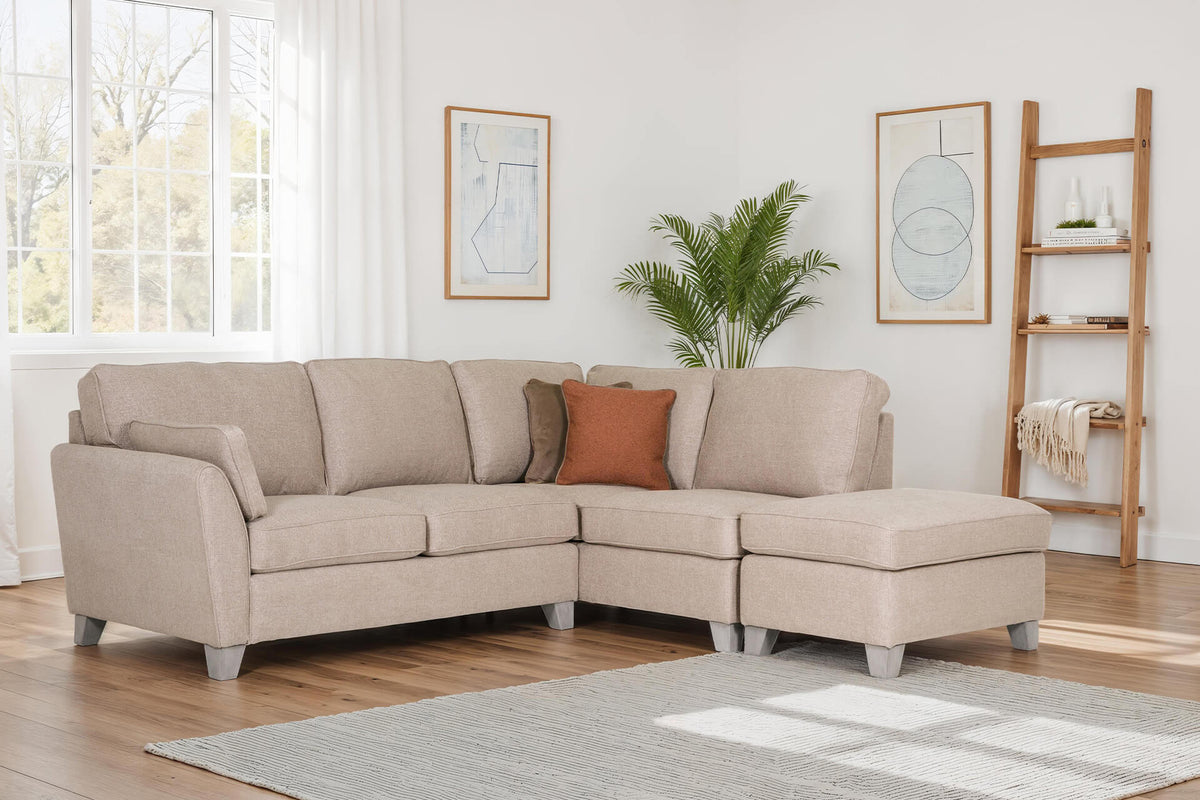 Cantrell Fabric Corner Sofa with Ottoman Footstool