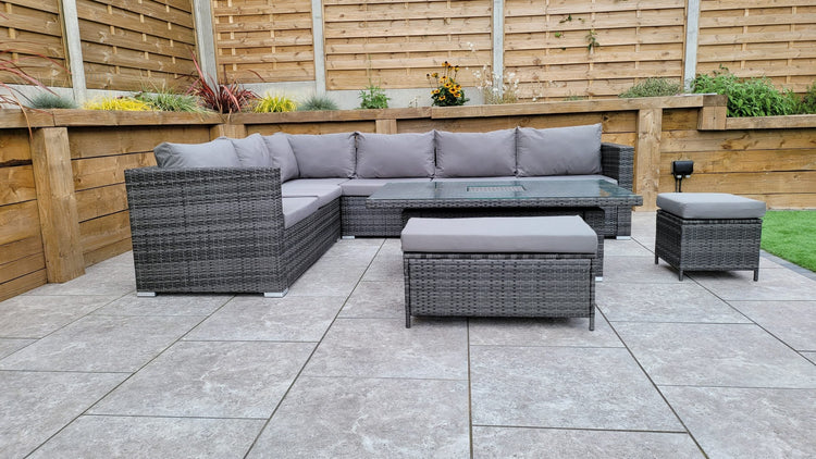 Catalina Grey 8mm Flat Weave Rattan Corner Dining Sofa with Lift Table & Ice Bucket | Signature Weave