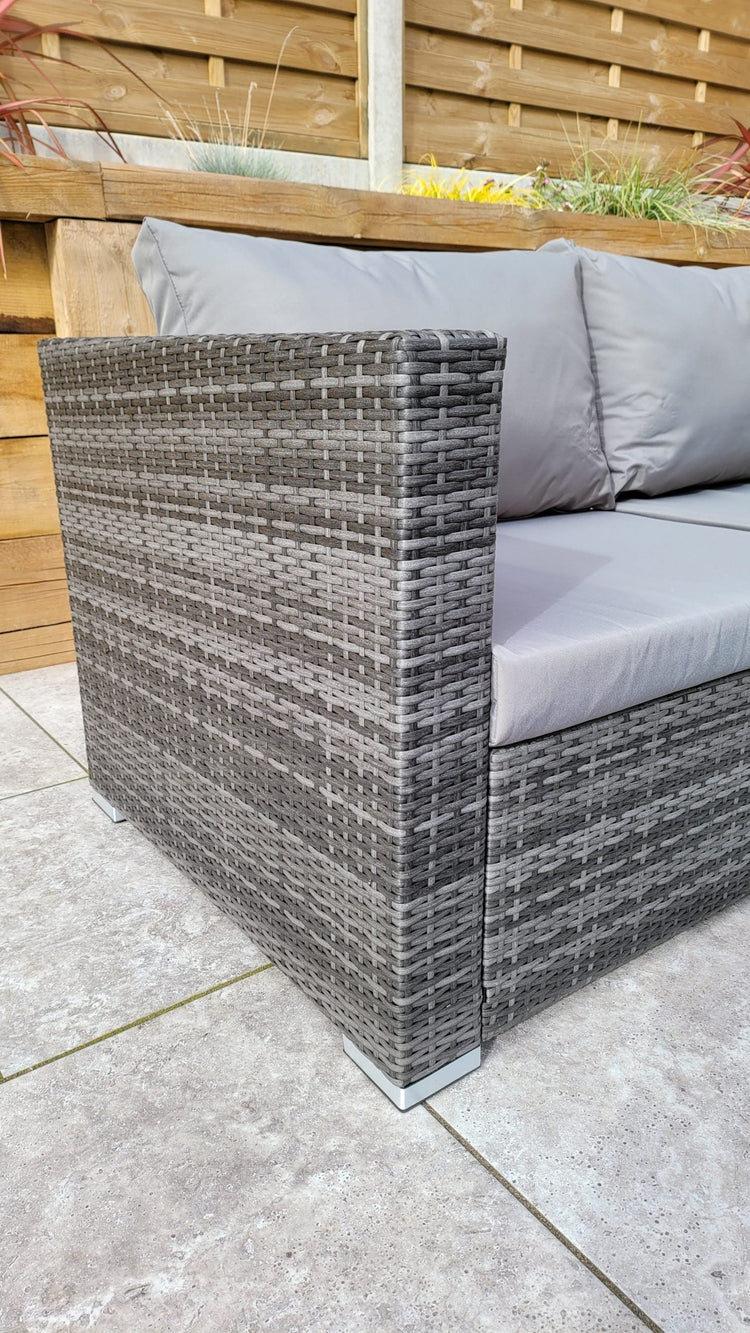 Catalina Grey 8mm Flat Weave Rattan Corner Dining Sofa with Lift Table & Ice Bucket | Signature Weave