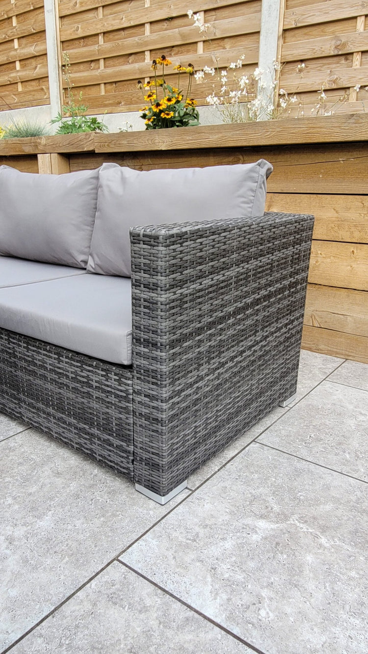 Catalina Grey 8mm Flat Weave Rattan Corner Dining Sofa with Lift Table & Ice Bucket | Signature Weave