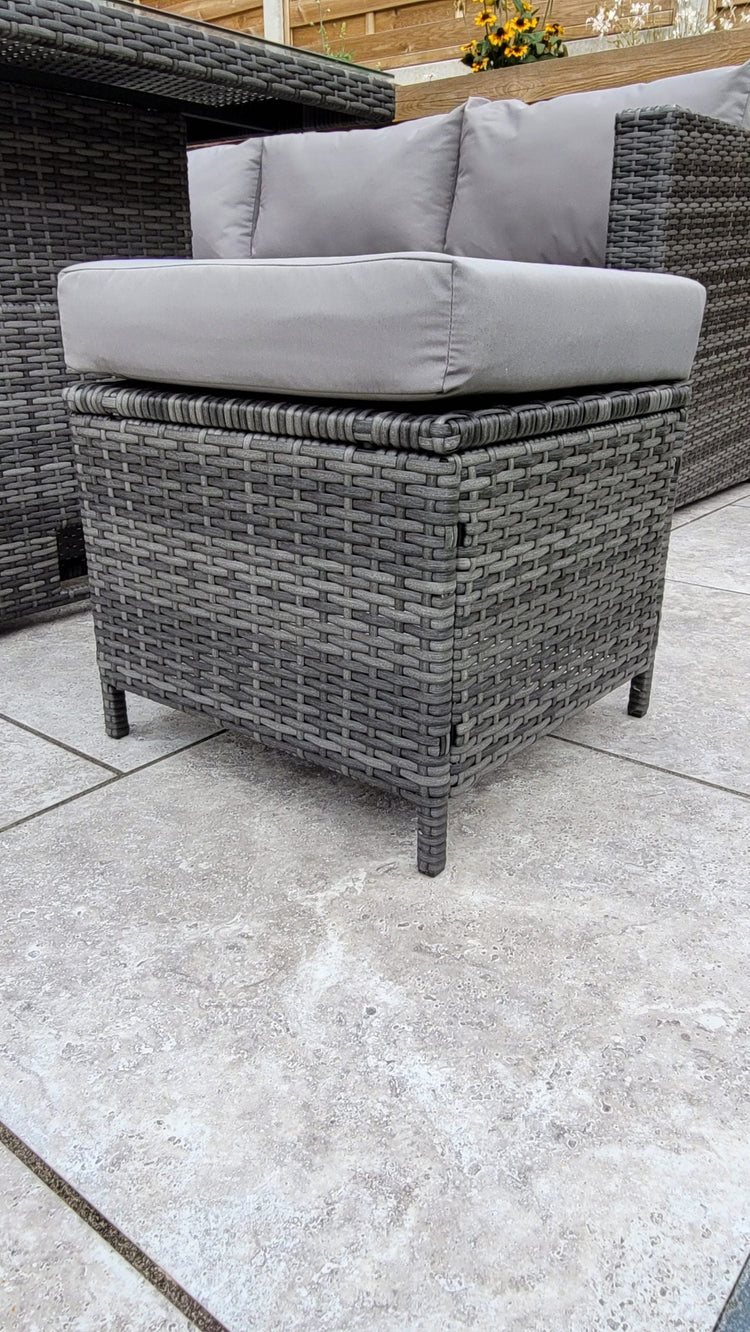 Catalina Grey 8mm Flat Weave Rattan Corner Dining Sofa with Lift Table & Ice Bucket | Signature Weave