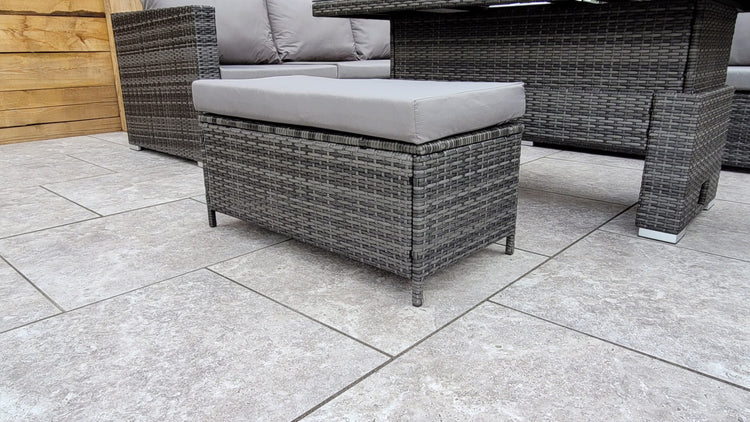 Catalina Grey 8mm Flat Weave Rattan Corner Dining Sofa with Lift Table & Ice Bucket | Signature Weave