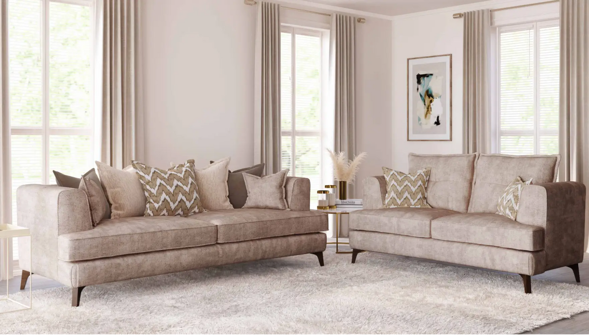 Cancun Fabric Sofa Collection, Standard or Feather Pillow Back