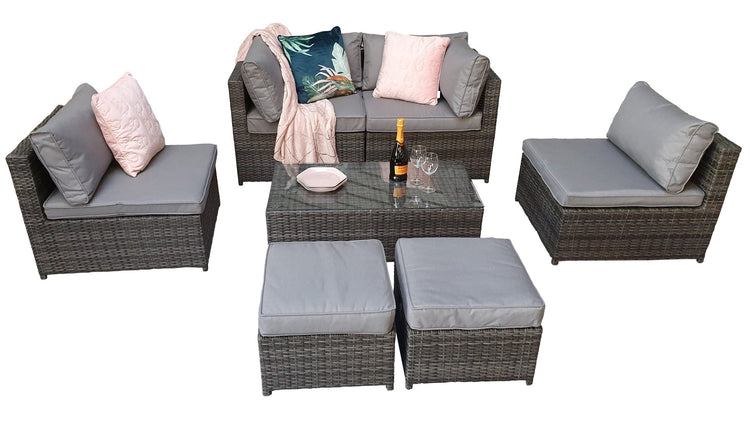 Chelsea Grey 8mm Flat Weave Rattan Modular Garden Sofa with Arm Storage & Coffee Table | Signature Weave