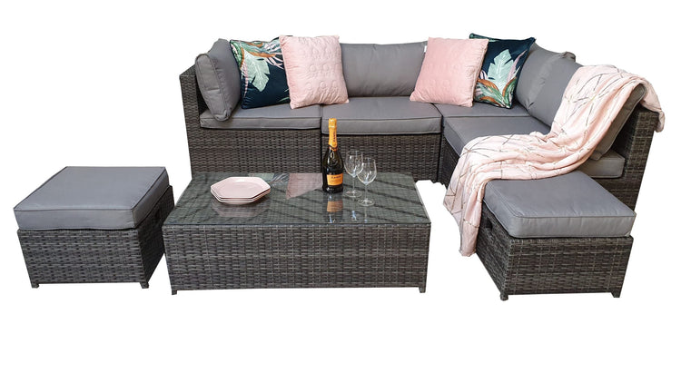 Chelsea Grey 8mm Flat Weave Rattan Modular Garden Sofa with Arm Storage & Coffee Table | Signature Weave