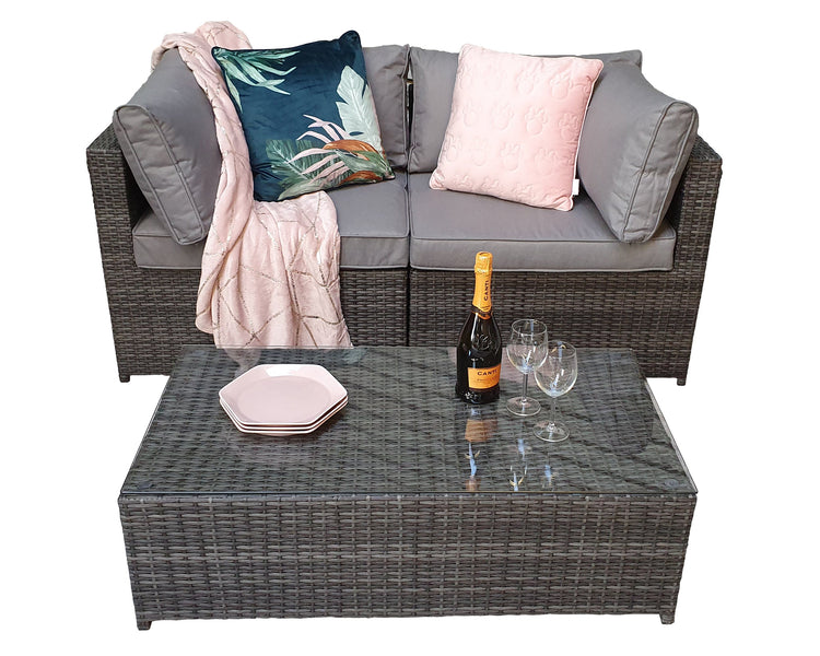 Chelsea Grey 8mm Flat Weave Rattan Modular Garden Sofa with Arm Storage & Coffee Table | Signature Weave