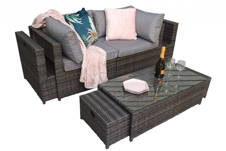 Chelsea Grey 8mm Flat Weave Rattan Modular Garden Sofa with Arm Storage & Coffee Table | Signature Weave