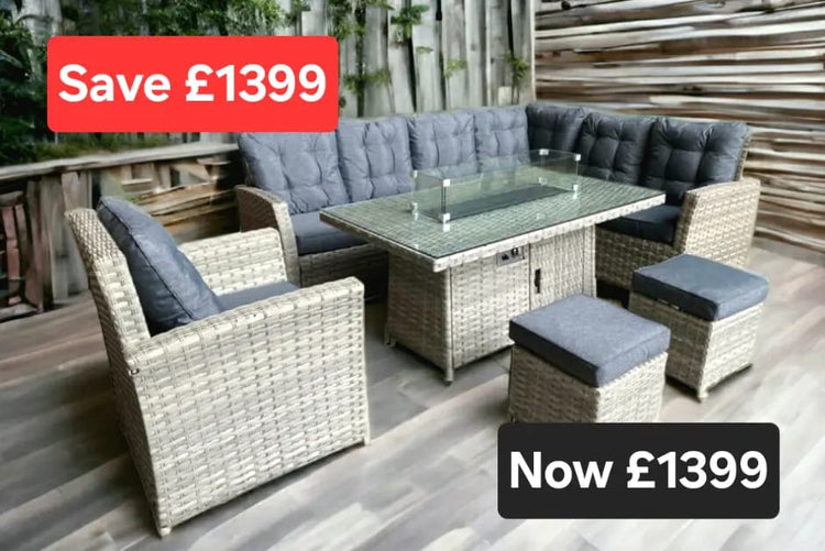 Rattan Ciara Dining Corner Sofa With Firepit Table | 063GFS