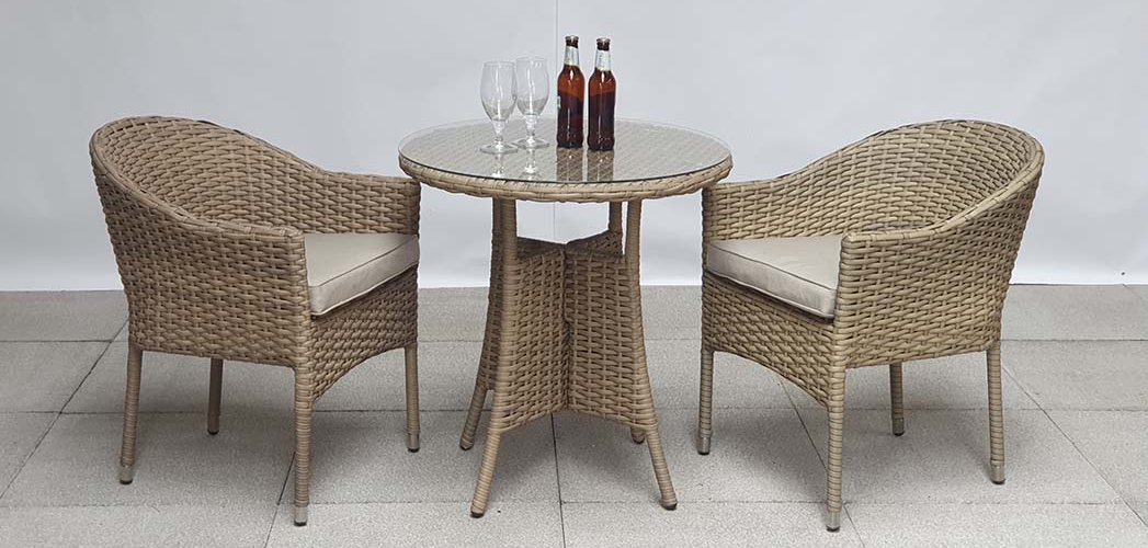 Darcey Brown Rattan Garden Bistro Set with 70cm Table & 2 Stacking Chairs