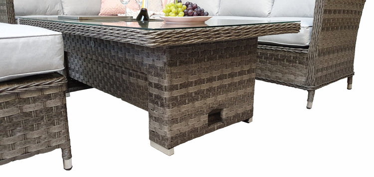 Edwina Brown Rattan Corner Dining Sofa with Lift Table, Ice Bucket & Beige Cushions | Signature Weave