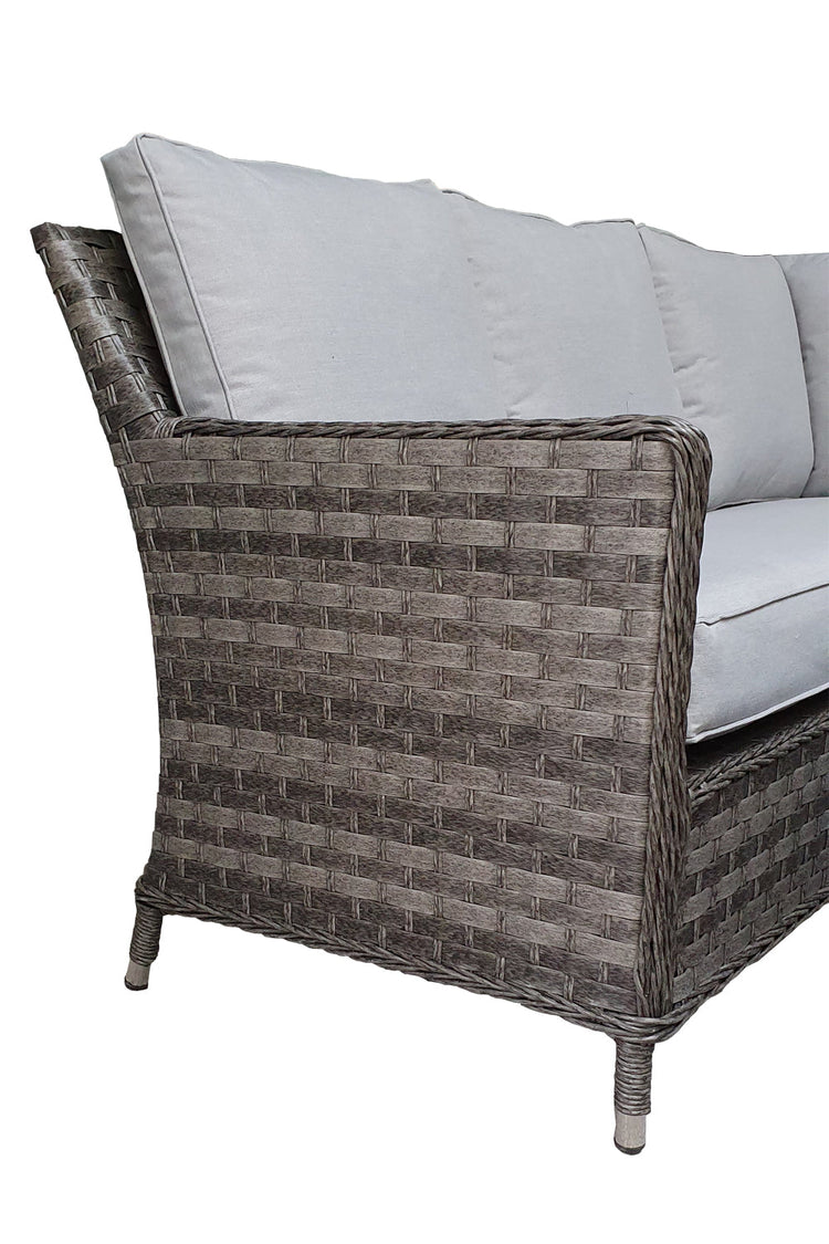 Edwina Brown Rattan Corner Dining Sofa with Lift Table, Ice Bucket & Beige Cushions | Signature Weave