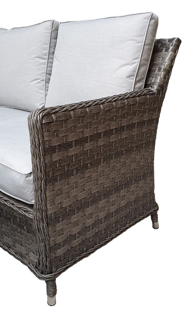 Edwina Brown Rattan Corner Dining Sofa with Lift Table, Ice Bucket & Beige Cushions | Signature Weave