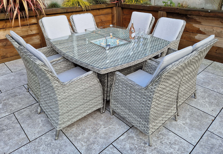 Edwina Rattan Grey Firepit Table + 8 Chairs Dining Set | Edwi0419_0296
