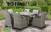 Edwina Rattan Rectangle 1.5 x 1m Grey Dining Table + 6 Chairs | Edwi0294_0296