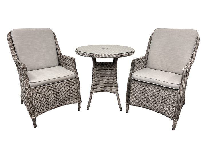 Edwina Grey Rattan Garden Bistro Set with 70cm Glass Table & Parasol Hole | Signature Weave