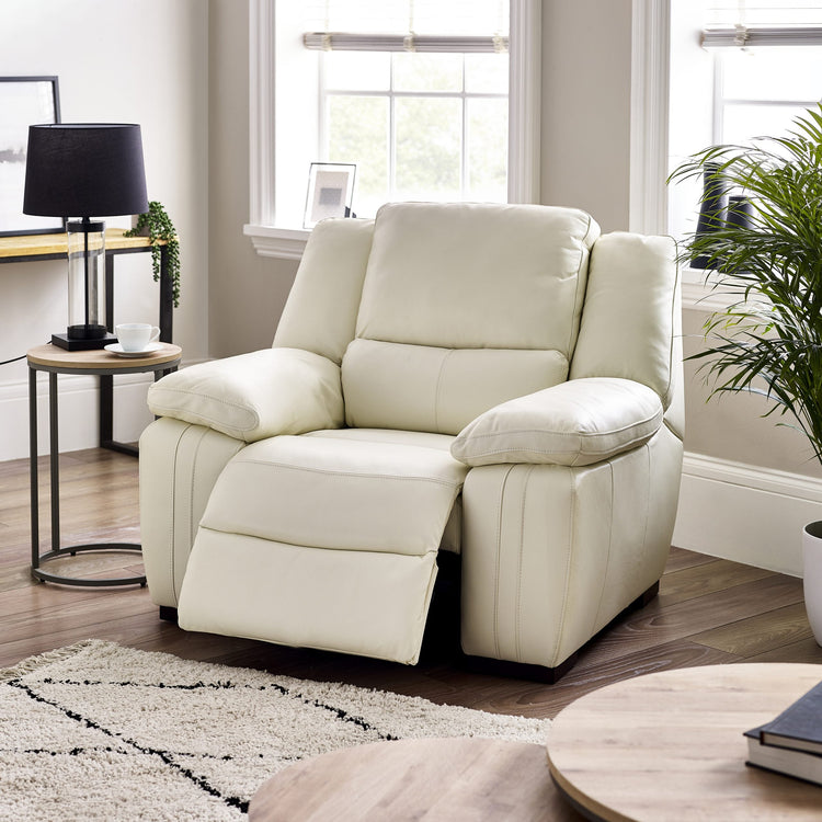 Fallon Full Leather Cream Recliner or Static Sofa Collection | Homeflair