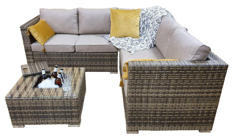 Georgia Brown Rattan Corner Sofa with Ice Bucket Glass Coffee Table | Signature Weave