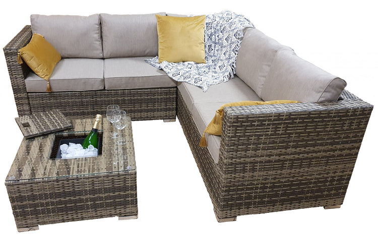 Georgia Brown Rattan Corner Sofa with Ice Bucket Glass Coffee Table | Signature Weave